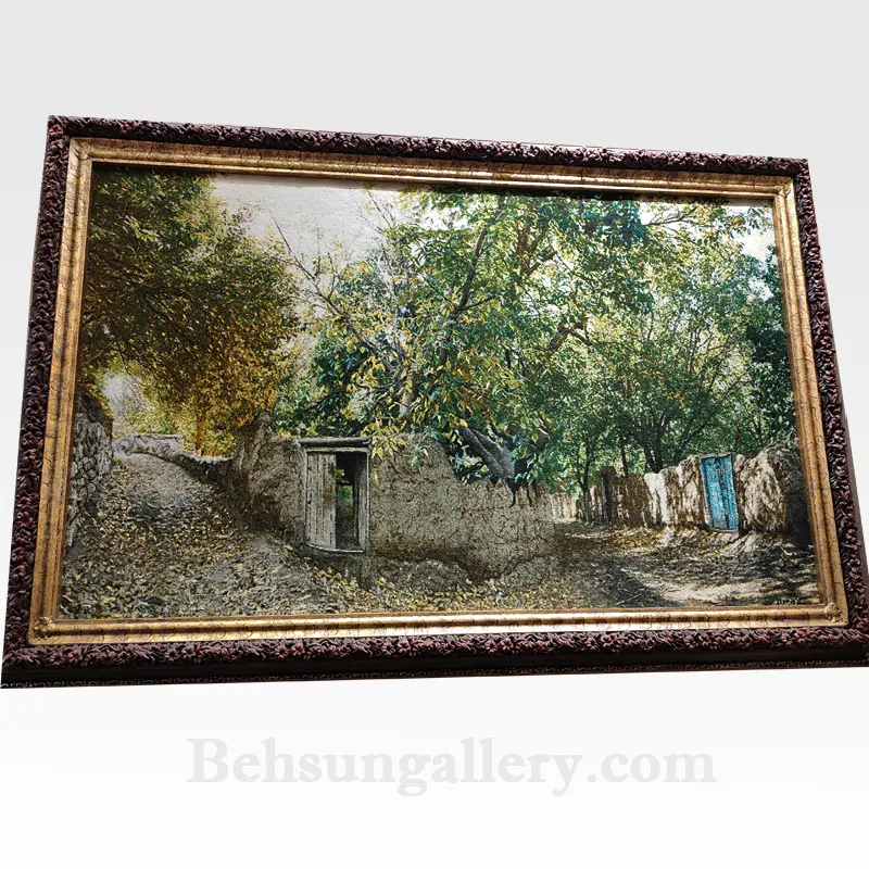 ویژگی های تابلو فرش دستباف چله ابریشم طرح کوچه باغ