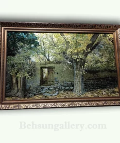 تابلو فرش دستباف طرح کوچه باغ چله ابریشم